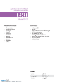 Werkstoff 1.4571/XX6CrNiMoTi17-12-2/AISI 316Ti/Edelstahl Datenblatt