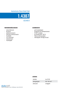 Werkstoff 1.4307/X2CrNi18-9/Edelstahl/V2A Stahl Datenblatt